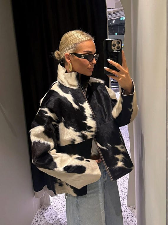 Cowhide Leather Jacket for Women |Natural Hair-On Cow Skin Fashion Coat| Women Natural Genuine Pony Skin Hair jacket| Cowhide Leather Jacket