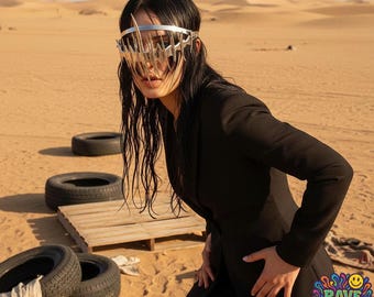 Cyberpunk Silver Visor Sunglasses | Spiked Rave Goggles