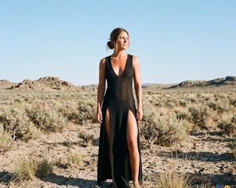 Sheer Maxi Dress For Rave, Sexy See Through Black Festival Outfit