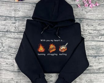 Howls Moving Castle Calcifer Embroidered Sweatshirt and Hoodie, Studio Ghibli Merch, Gift for Anime Lovers