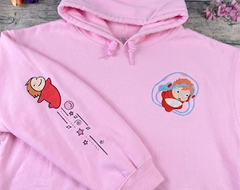 Sudadera y sudadera con capucha bordadas inspiradas en el anime Ponyo, suéter Ghibli, regalos para fans del anime