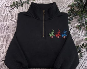 Resident Evil Plant Herbs Embroidered Quarter Zip Sweatshirt, Leon S. Kennedy Merch, Horor Gaming Sweater