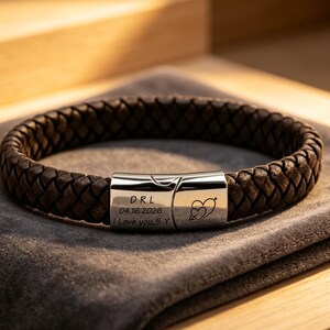 Personalised Leather Bracelet for Men, Engraved Leather Stainless Steel Bracelet, Fathers Day Gift, Handmade Jelwery for Boyfriend Dad Daddy