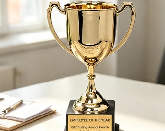 Personalized Champion Trophy Cup, Custom Engraved Golden Award Trophy, Competition Prize for Sports, School & Team Achievement Gifts