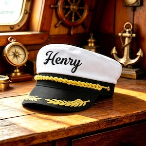 Personalisierte gestickte Kapitänsmütze, Segelyacht-Kapitänsmütze mit individuellem Namen, Nautische Sailor-Mütze für Kreuzfahrtparty, Junggesellenabschiedsgeschenk für Bootskostüme