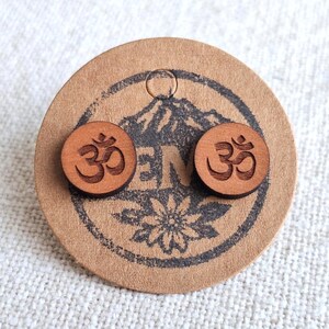 Wooden OM symbol earrings • OM symbol stud earrings, handmade wood • handmade wood jewelry • minimalist wooden earrings • gift for her
