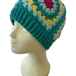 Handmade Granny Square Crochet Beanie – Colorful Retro Winter Hat