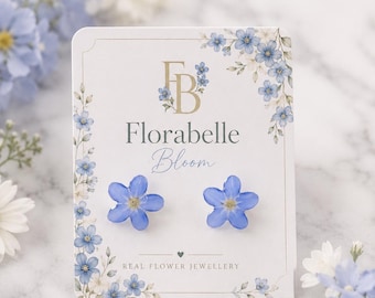 Forget-Me-Not Flower Earrings, Real Flower Resin Studs, Sterling Silver Botanical Jewellery, Pressed Flowers,  Nature Gift
