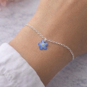 Real Forget Me Not Resin Bracelet | Sterling Silver, Floral Jewelry