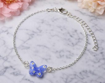 Forget-Me-Not Butterfly Bracelet – Pressed Flower Resin Charm