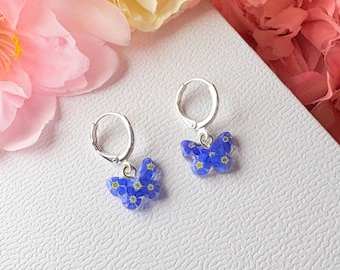 Butterfly Forget-Me-Not Hoop Earrings – Real Pressed Flower Jewelry