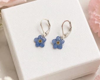 Sterling Silver Forget-Me-Not Earrings | Real Flower Huggie Hoops