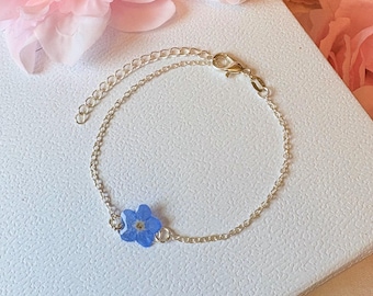 Real Forget Me Not Resin Bracelet | Sterling Silver, Floral Jewelry