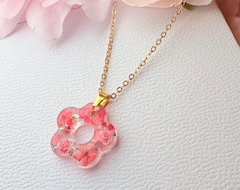 Real Pink Flower Resin Necklace – 18k Gold or Sterling Silver