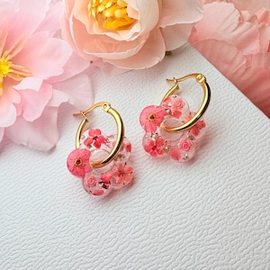 Örhängen med äkta rosa blommor • Blommor i 18k guld eller sterlingsilver
