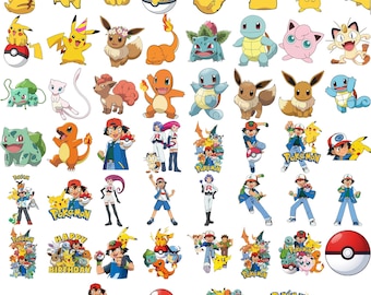 Pokemone Clipart PNG Bundle, Pikachu Charmander Bulbasaur Squirtle Character PNG, Anime Digital Download