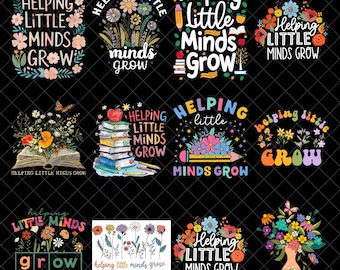 Leraar helpt Little Minds groeien png-bundel, leraar ontwerp, sublimatie, waardering leraar, lente boho wilde bloemen, digitale download