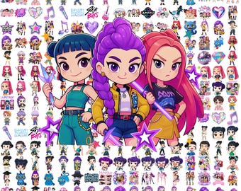 300+ KPop PNG Clipart Bundle, Huntrix Clipart png bundle for birthday, K-pop shirt, Demon Hunters clip art, Saja Boys stickers, K Pop paper