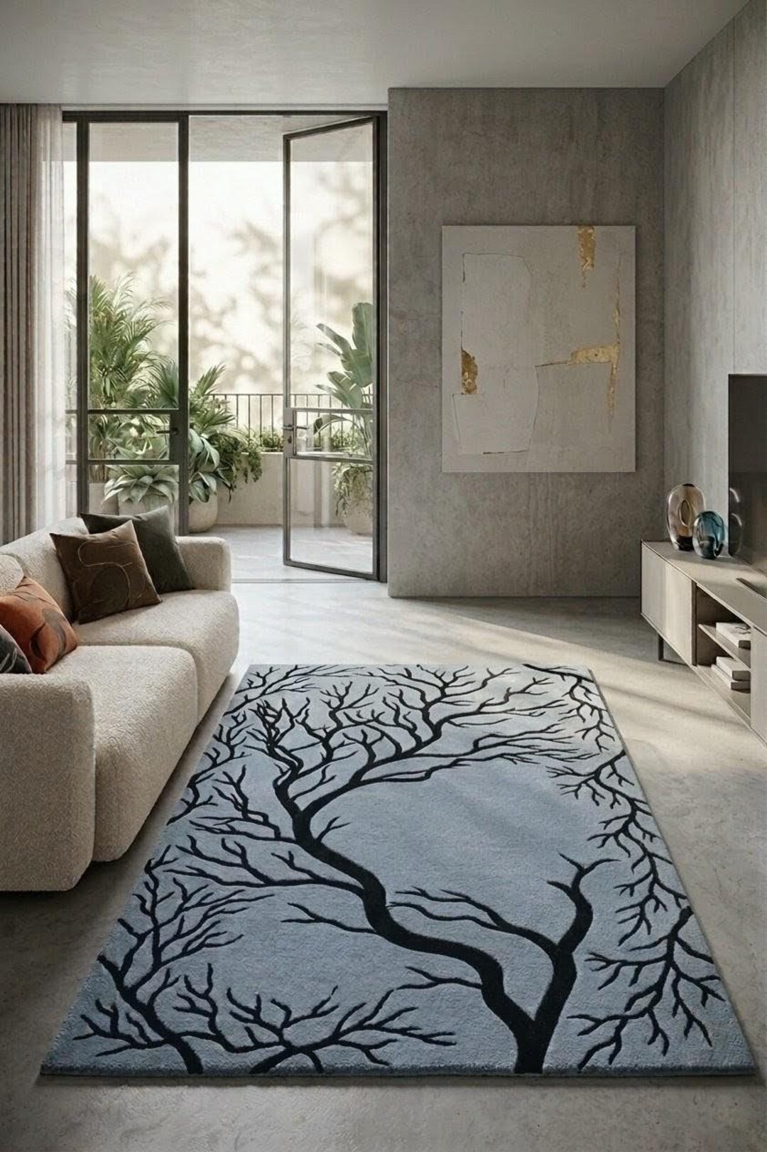 Hand Tufted Abstract Tree Rug, Dark Forest Branch Carpet, Modern Gothic ...