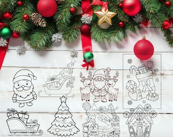 Christmas Coloring Pages for Kids: Santa, Reindeer (Instant Download)