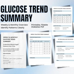 Résumé des tendances numériques hebdomadaires et mensuelles de la glycémie | Journal d'analyse de la glycémie, suivi de la progression du diabète PDF