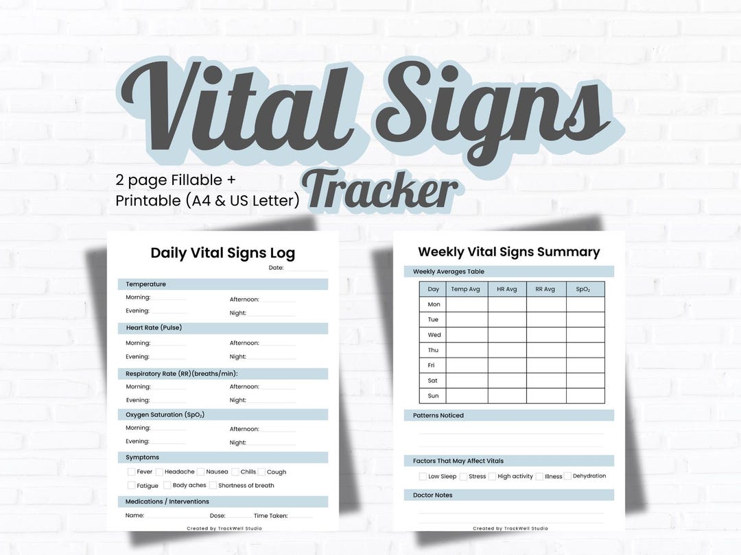 Vital Signs Tracker | Daily, Weekly Health Log (printable PDF) - Etsy