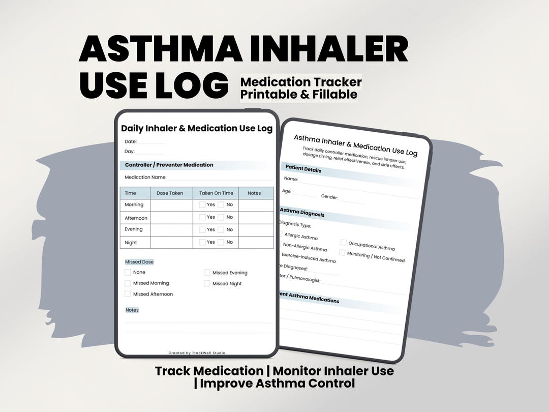 Printable Inhaler Asthma Inhaler Use Log Printable Medication Tracker Rescue Inhaler ...