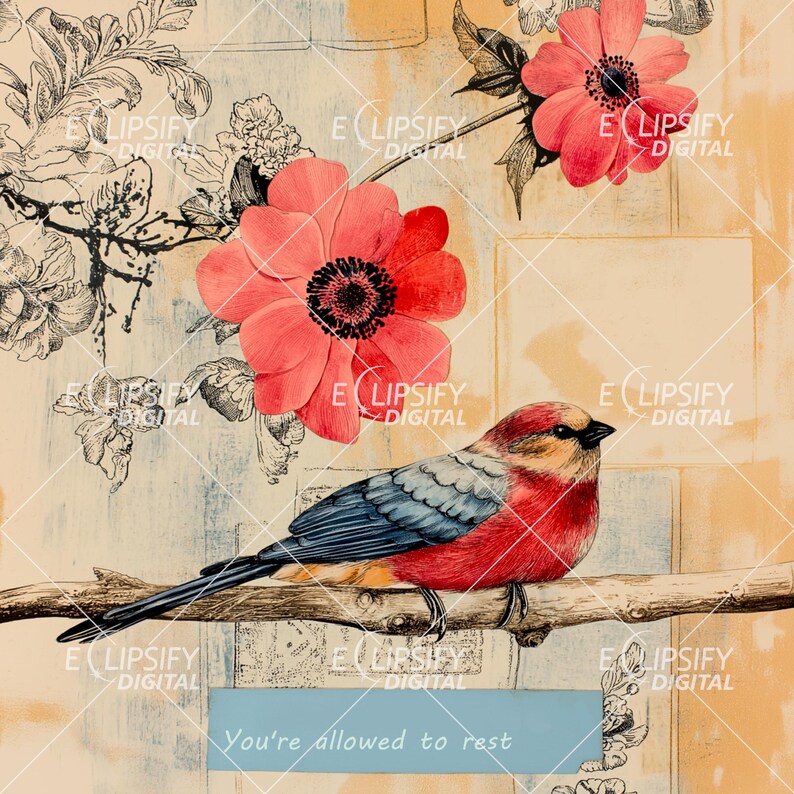 Bird Illustration Wall Art, You’re Allowed to Rest Quote, Mindful Self ...