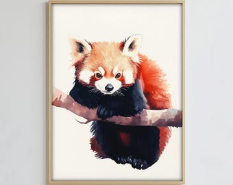Red Panda Digital Print - Watercolor Red Panda Wall Art, Kitchen Wall Art, Modern Print Decor, Home Decor, Panda Print, Wall Art
