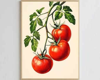 Tomatoes Kitchen Wall Art, Digital Download, Minimalist Food Illustration, Mediterranean Art Print