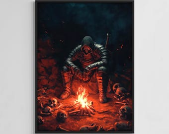 Souls Knight Bonfire Poster Digital Print, Dark Poster, Gaming Poster, Retro, Minimalist Gaming Print