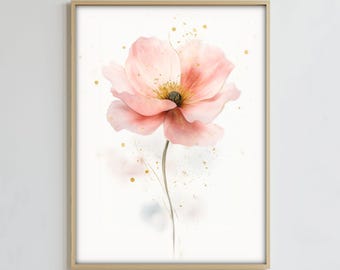 Pink and Gold Flower Wall Art, Soft Colors Floral Print, Botanical Art Decor, Feminine Digital Poster, Floral Digital Print, Digital Print