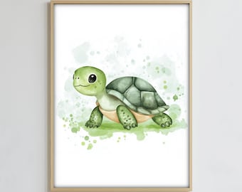 Watercolor Turtle Wall Art Print, Ocean Animal Digital Download, Coastal Nursery Decor, Sea Life Poster, Turtle Artwork for Kids