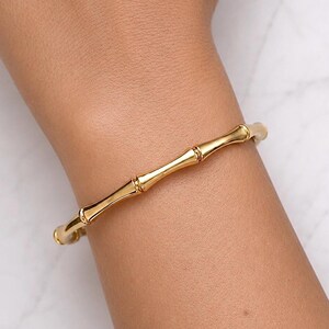 Gold Bamboo Bangle, Gold Bangle Bracelet, Adjustable Gold Cuff, 18k Gold Waterproof Bracelet, Women’s Gold Bracelet Stack