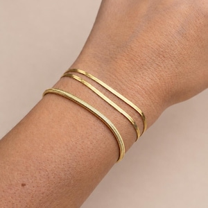 Snake Chain Bracelet Set, Minimal Gold Bracelet Stack, Layering Bracelets, Simple Gold Jewellery Gift for Her