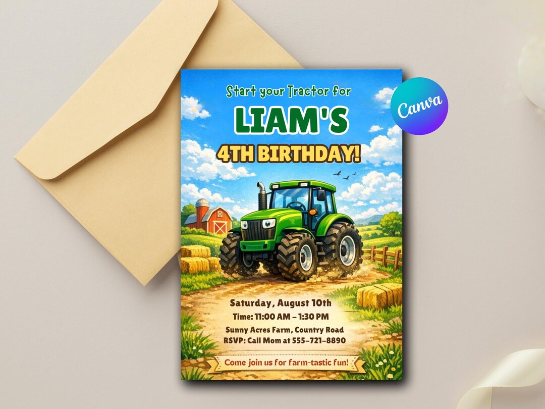 Tractor Birthday Invitation | Farm Birthday Invite for Boys | Tractor ...