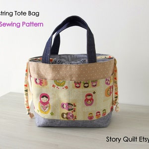 Drawstring Bag, PDF Sewing Pattern, Sewing Tutorial, Knitting Bag Pattern, DIY Craft, Instant Download, project bag, bucket bag
