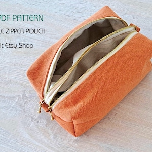 Quick and easy box pouch , double zipper pouch digital PDF sewing pattern, box pouch, instant download，vegan style, organized