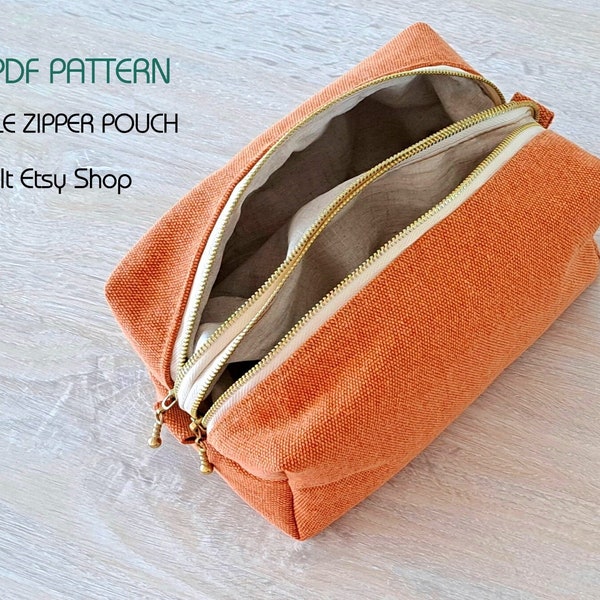 Quick and easy box pouch , double zipper pouch digital PDF sewing pattern, box pouch, instant download，vegan style, organized