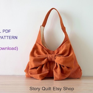 Video Tutorial, hobo bow bag, hobo bag Sewing Pattern, Bag PDF pattern, instant download, quick to sew, slouchy bag, hand bag, cute bag