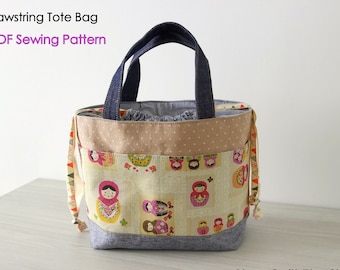 Drawstring Bag, PDF Sewing Pattern, Sewing Tutorial, Knitting Bag Pattern, DIY Craft, Instant Download, project bag, bucket bag