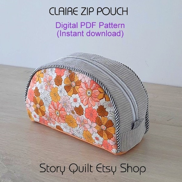 Instant download, digital PDF,  zip pouch pattern, sewing pattern,  zipper pouch tutorial, DIY pouch, quick to sew, pouch tutorial