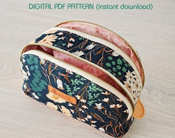 Instant download, digital PDF, double zip pouch pattern, sewing pattern, double zipper pouch, DIY pouch