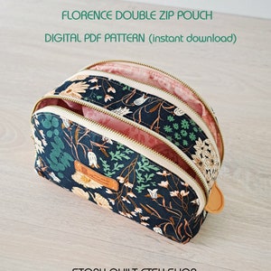 Instant download, digital PDF, double zip pouch pattern, sewing pattern, double zipper pouch, DIY pouch