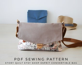 Easy to sew bag PDF sewing pattern, bag pattern, clutch bag pattern, hand bag pattern, sling bag pattern,  crossbody bag tutorial, quick