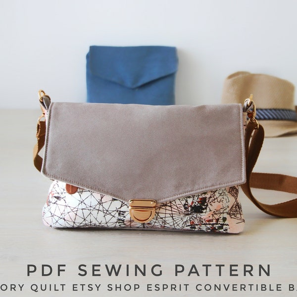 Easy to sew bag PDF sewing pattern, bag pattern, clutch bag pattern, hand bag pattern, sling bag pattern,  crossbody bag tutorial, quick