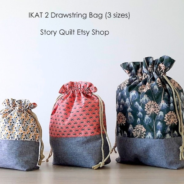 Drawstring bag (3 sizes),  PDF Sewing Pattern, Sewing Tutorial, tool bag,  DIY Craft, Instant Download, project Bag, Easy beginner sewing