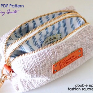Patrón de costura digital en PDF de bolsa cuadrada con doble cierre, bolsa rápida y fácil, tutorial de costura de bolsa con doble cierre, patrón de billetera para llaves