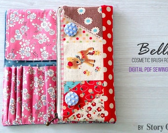 Digital PDF sewing pattern,  makeup roll bag, instant download , cosmetic brush roll pouch,  crochet hook roll pouch pattern,  tool bag