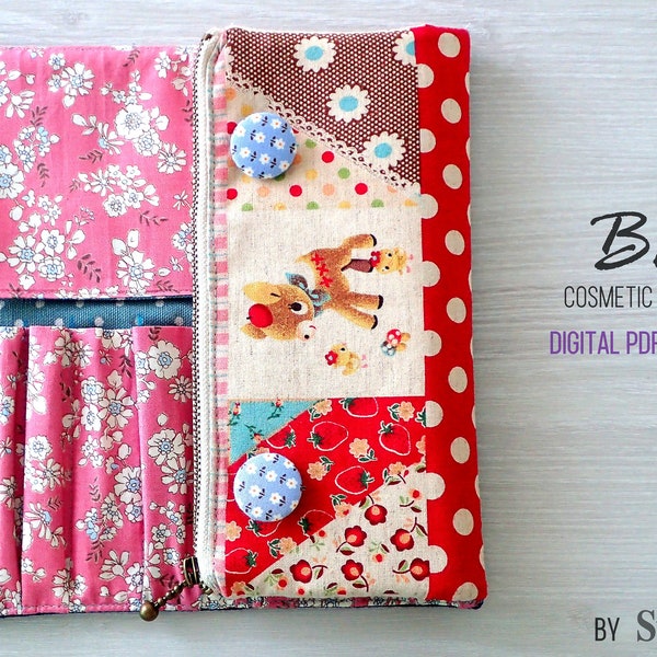 Digital PDF sewing pattern,  makeup roll bag, instant download , cosmetic brush roll pouch,  crochet hook roll pouch pattern,  tool bag